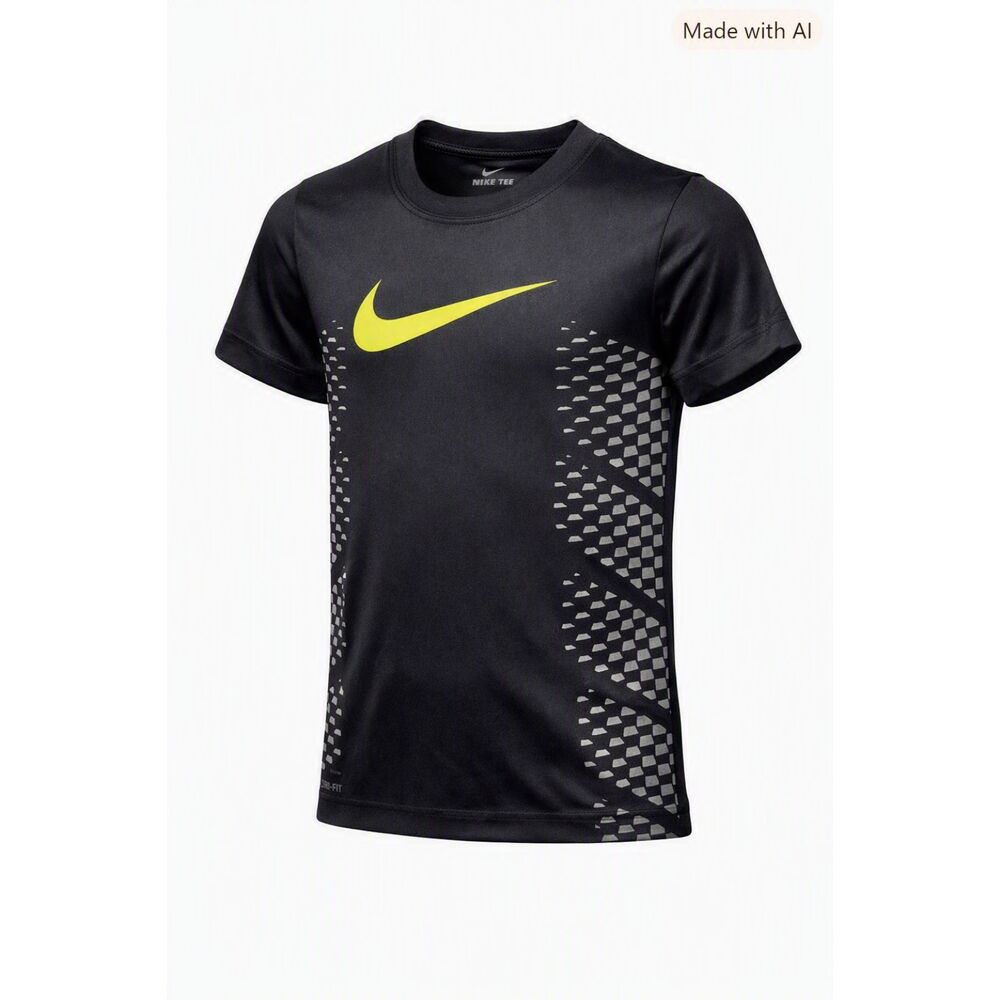 Nike Dri-Fit Black T Shirt Yellow Swoosh Graphic Logo T Shirt | Size 7